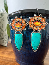 Yellow and blue flower drop earring